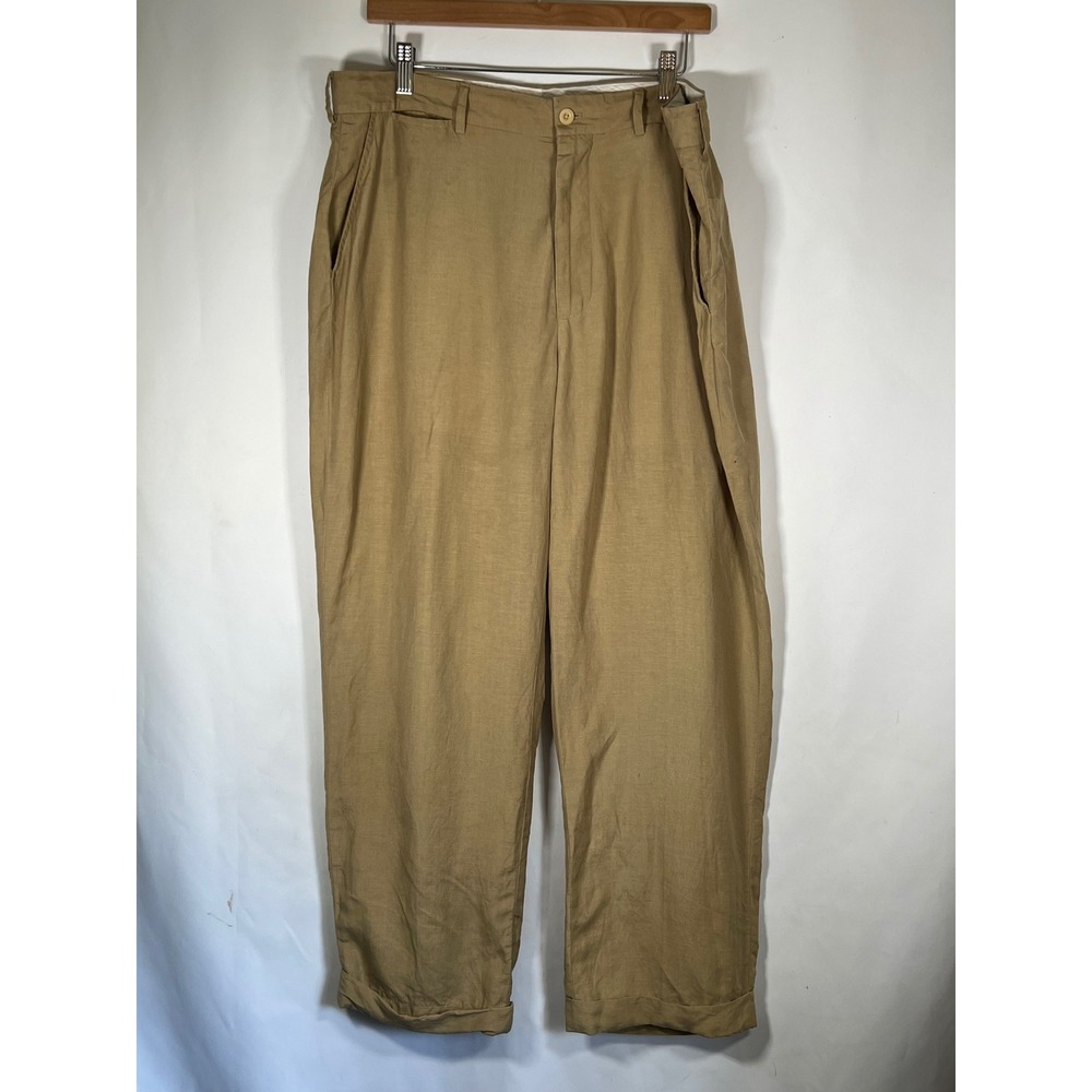 Polo Ralph Lauren Mens Tan Linen Silk Blend Flat Front Cuffed Trousers Pants